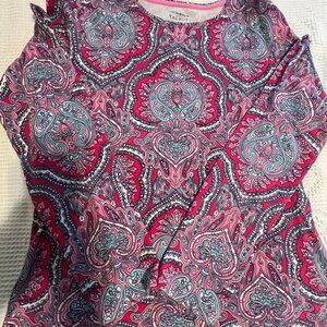 Talbots Long Sleeve Print Cotton Tee Shirt